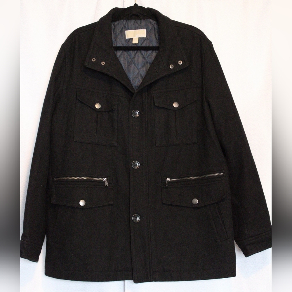Michael Kors Men’s Black Wool Blend Utility Peacoat XL